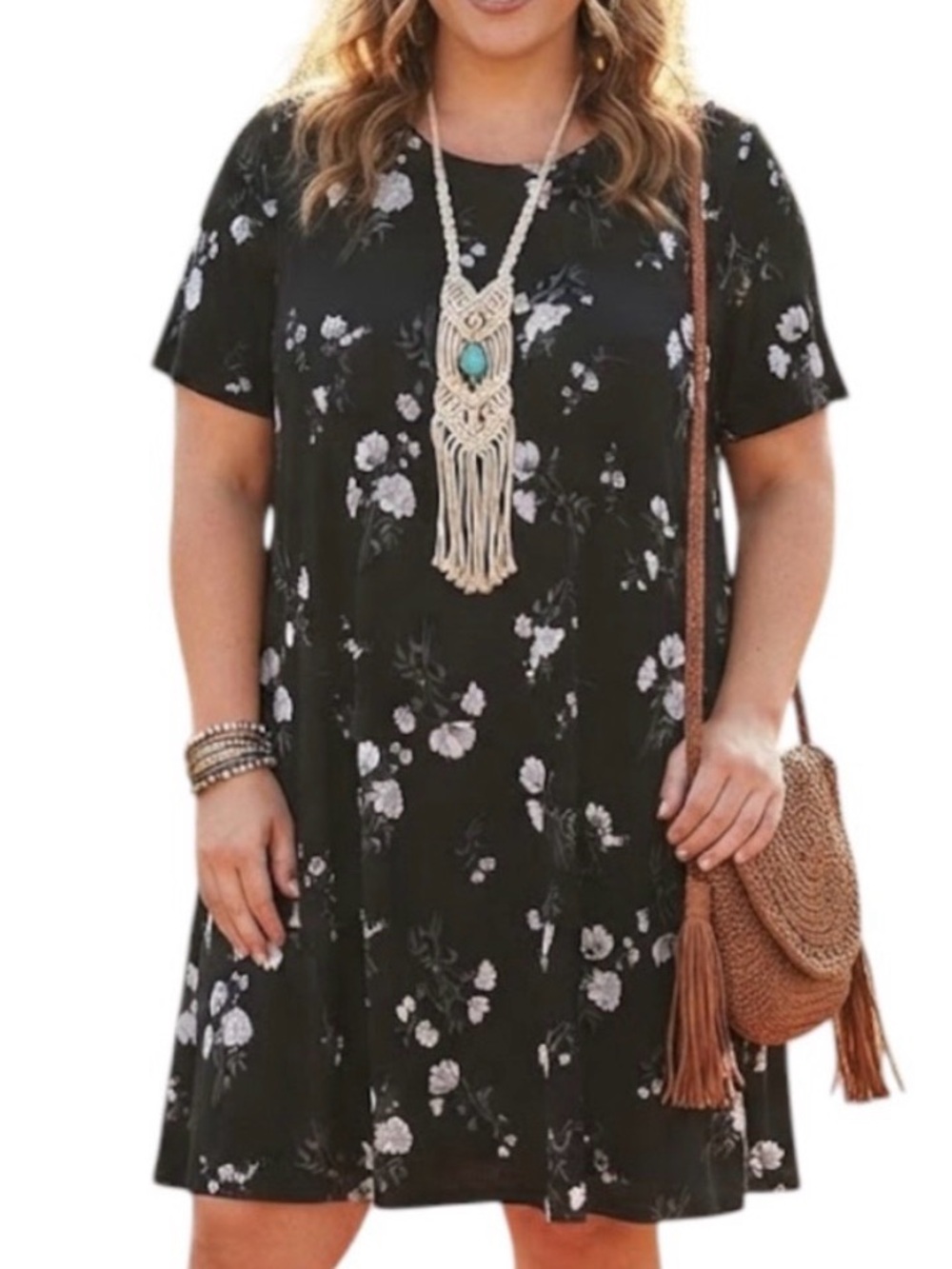 OLD NAVY Bohemian Preppy Tall Black Floral Cap Sleeve Flowy Swing Dress XXL 2X